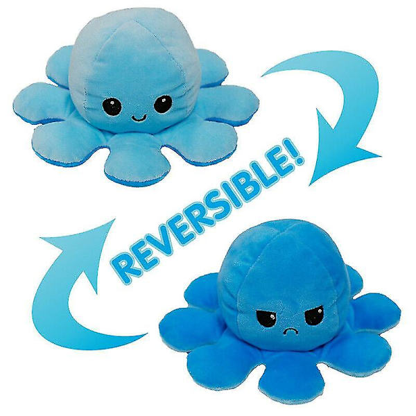 Dobbeltsidig Flip Reversible Octopus Plysjleker Dyr Doll Gift-1 A Light blue blue