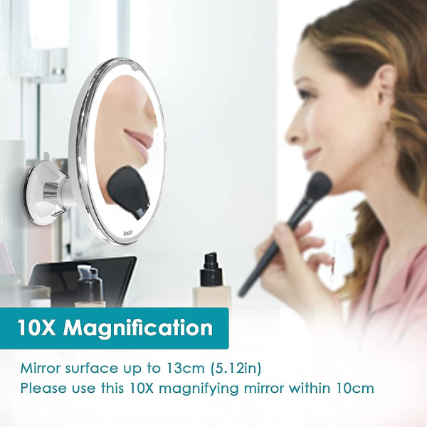 Led kosmetisk speil med lys og 10x forstørrelse