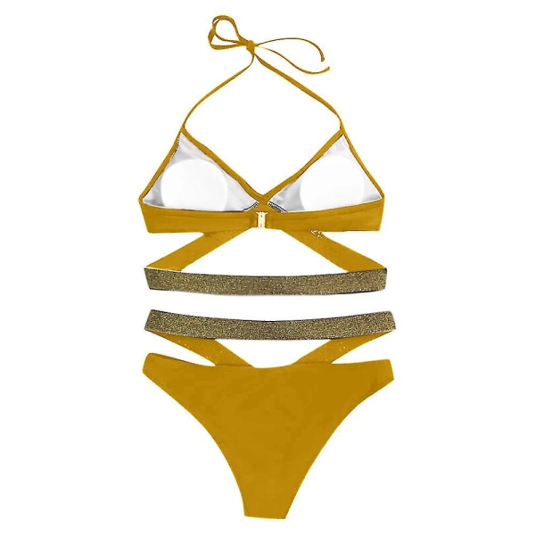 Naisten push-up-rintaliivit + lyhyt bikinisetti , uimapuku, uimapuku Yellow XL