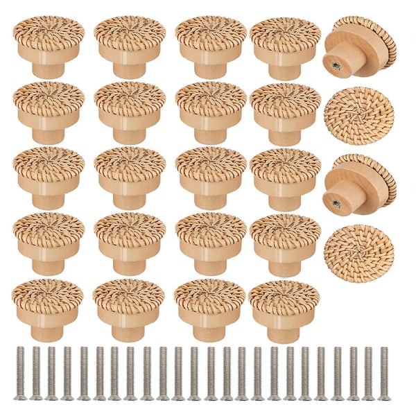 Rottinkinen pyöreä puinen kahva koristeellinen kaappi Boho-huonekalut natural color 24pcs