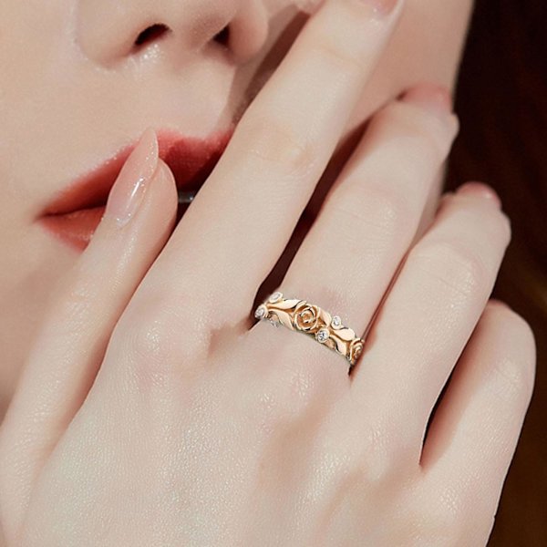 Kvinnor Ring Rose Rhinestones Smycken Sparkling Bright Luster Finger Ring För Bröllop US 10