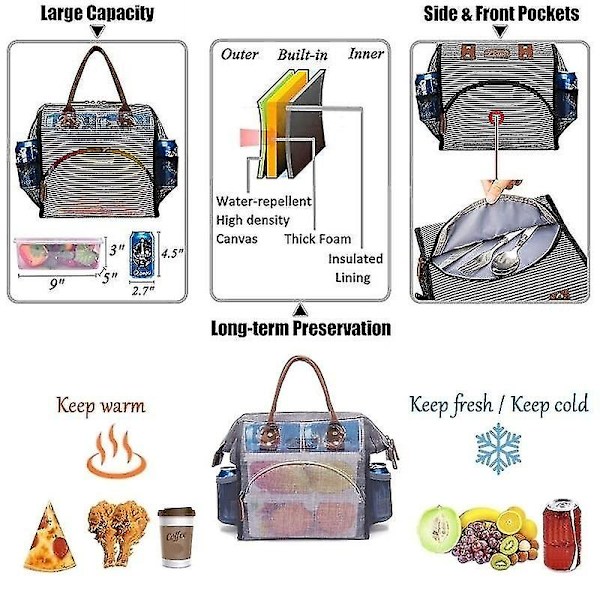 Oxfordin suuren kapasiteetin lounaskassi, eristetty kankainen ruokakassi Tote Picnic Thermal lounaskassit (harmaa)