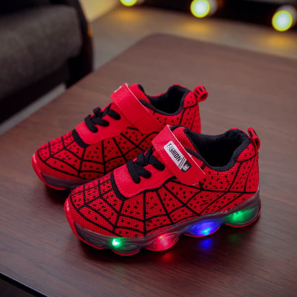 Barnas sportssko Spiderman lysende sportssko for gutter LED lysende sko størrelse 32