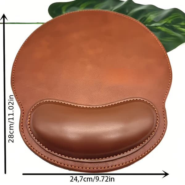 Ergonomisk musematte i kunstskinn for gaming, sklisikkert håndleddsstøtte Brown