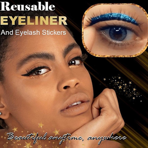 4 paria uudelleenkäytettäviä glitter-silmärajatarroja Blue