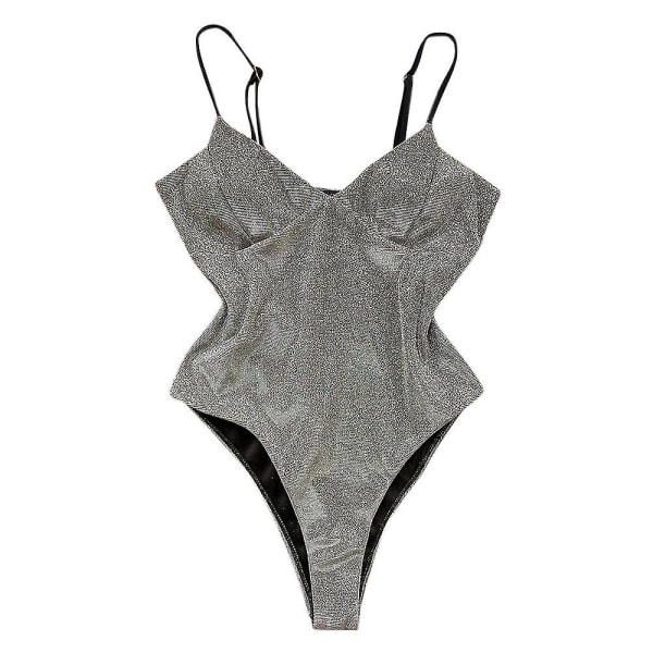 Naisten kimaltelevat kiiltävät Monokini Push Up One Piece -uimapuvut Grey S