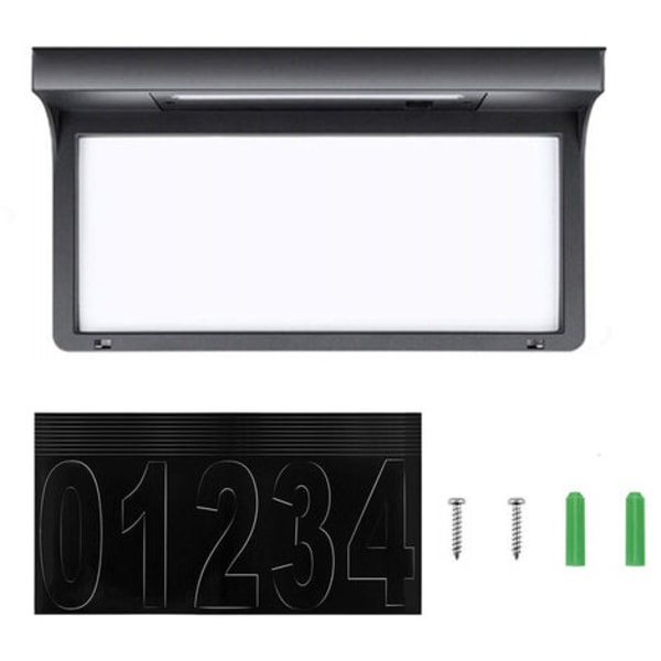 Husnummer Modernt Husnummer Svart Metall Solar Husnummer LED-ljus Trädgård Vattentät (22,5 x 17,5 cm)