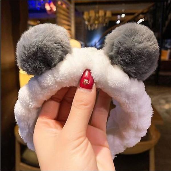 Söt plysch hårband Söt kaninöron Elastiskt pannband för ansiktstvätt hårband tjejer hår Plush ball grey