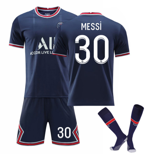 Børnefodboldsæt Fodboldtrøje Trænings-T-shirt Messi Blue 24（8-9Years）