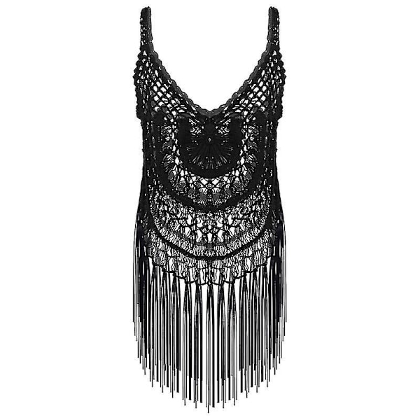 naiset Boho Holiday Beach Seksikäs Bikinit Cover Up Mekko Virkattu Pitsi hapsu Uimapuvut M