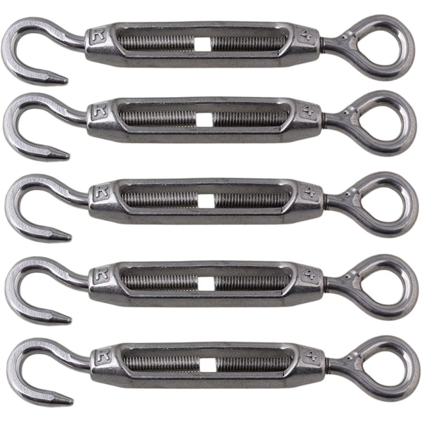 M4 5 Pack 304 rustfritt stål krok-og-øye spennspenne
