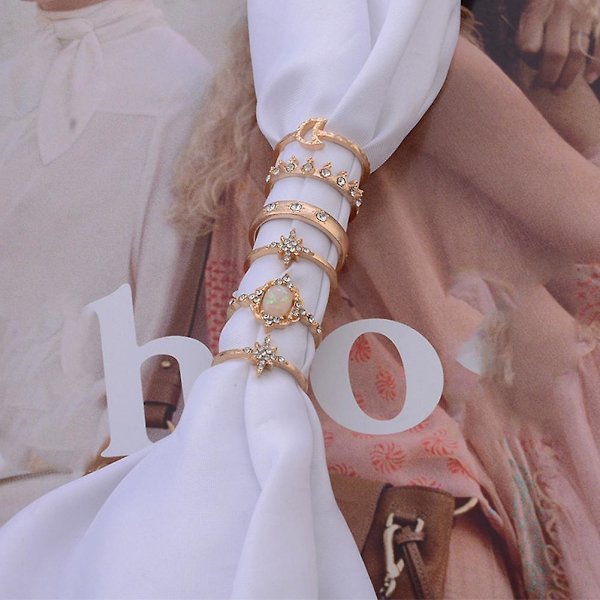 13 stk/sæt Boho Kvinder Moon Star Crown Faux Opal Knuckle Midi Finger Ring smykker