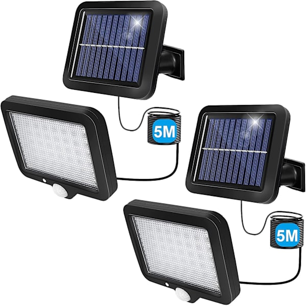 Utendørs solcellelys (2pack Ip65-2000mah) Utendørs solcellelys med 56 led bevegelsessensor, med 5m kabel, egnet for utendørs og hagebruk [energi Cla