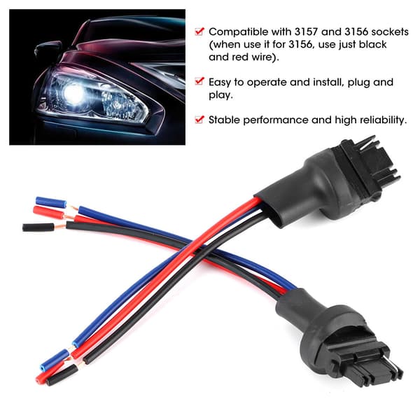 2 stk. 3157 Han Socket Connector Bil Pære Holder Adapter Ledning Blinklys