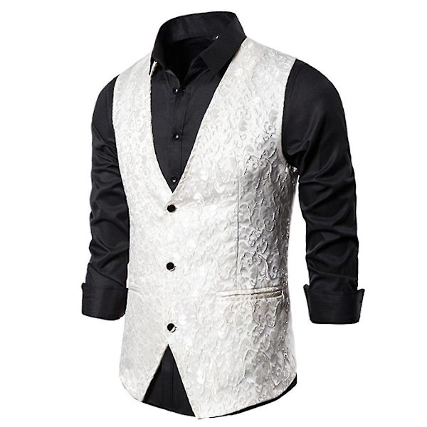 Enkelknäppt väst för män Slim Fit formell print väst XL White
