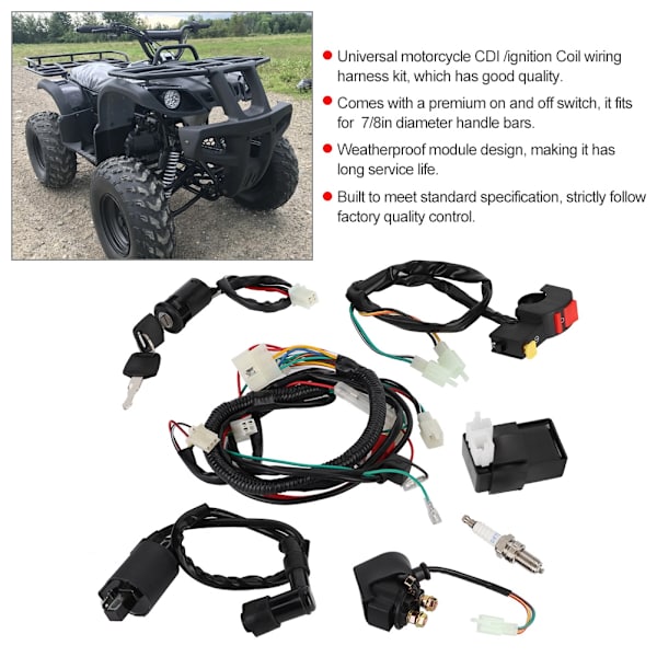 150cc ATV Quad Komplet Ledningsnet Solenoid Spole CDI Relæ Kit Tilbehør