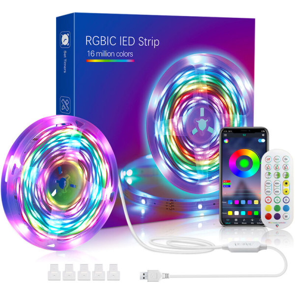 5M LED Strip, Tenmiro Bleutooth Led Soveværelse, Led Strip styret af APP fjernbetjening, Synkroniser med musikrytme, Led Ribbon til Soveværelse, Weddin
