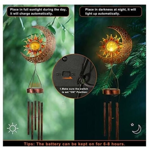 Utomhusvindklocka, Månsolvindklocka med sprucken glaskula och aluminiumrör Wind Chime Nattljus, Wind Chime H