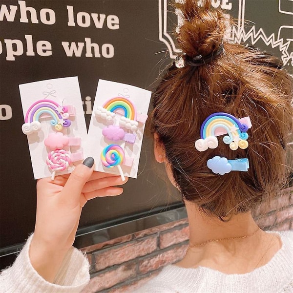 3 stk søte barnehårnåler med regnbue-lollipops og sky baby jente hår tilbehør uten Purple Cloud