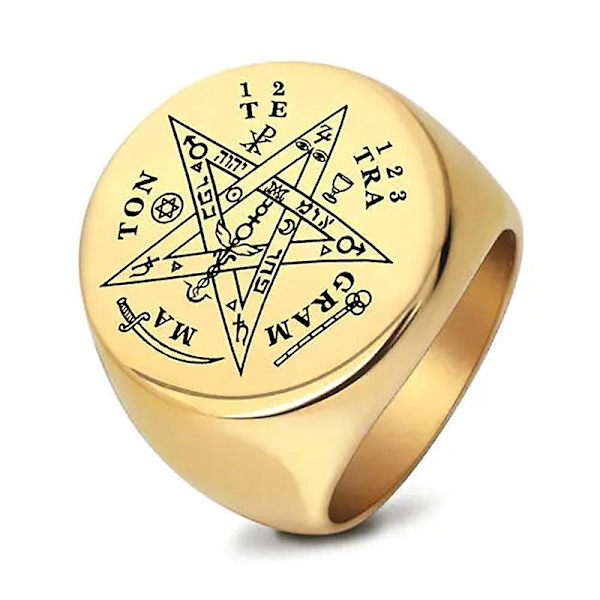 Fashion Punk Vintage Guld Sølv Farve Rustfrit Stål Pentagram Signet Letter Ring For Mænd Gold