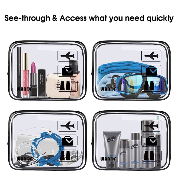 Gennemsigtig rejse-kosmetiktaske med lynlås Rejsetilbehør Firkantet kosmetiktaske kosmetiktaske til kvinder (2 stk)