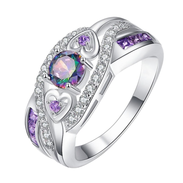 Forlovelse Bryllup Dobbelt Hjerte Cubic Zirconia Indlagt Bridal Finger Ring smykker US 7