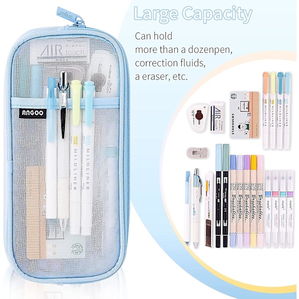 Mesh Case Pennfodral med dragkedja Klar sminkfärgpåse Kosmetikaväska Multi-purpose Reseskola Tonårsflickor Transparent Stationär väska Kontor
