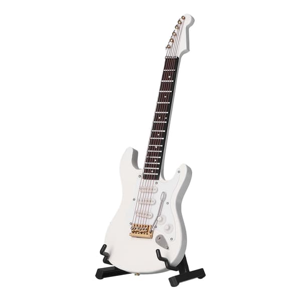 Hvid elektrisk basguitarmodel med stativ - Mini Dukkehustøj