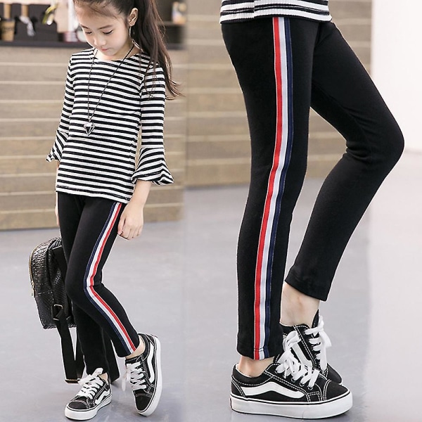 1-14 år Flickor Leggings Byxor Skinny Stripe löparbyxor 9-10 Years