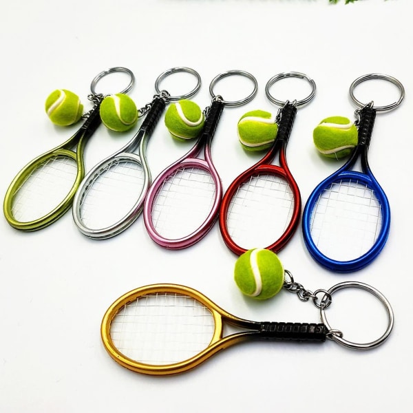 Simulering Mini Tennis Racket Ball Nøkkelring Anheng Bag Nøkkelring Tilbehør Blue