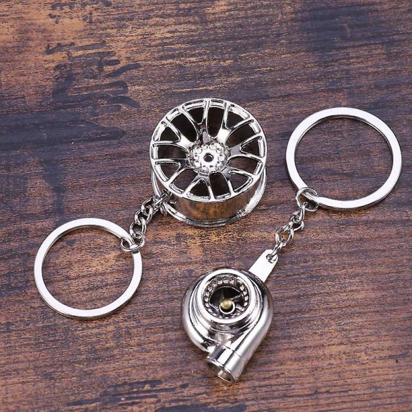2-i-1 Car Hub Turbolader Nøglering Holdbar Cool Zink Legering Mode Bil Nøglering Kreativ Gave Dekoration Pung Taske Pendant
