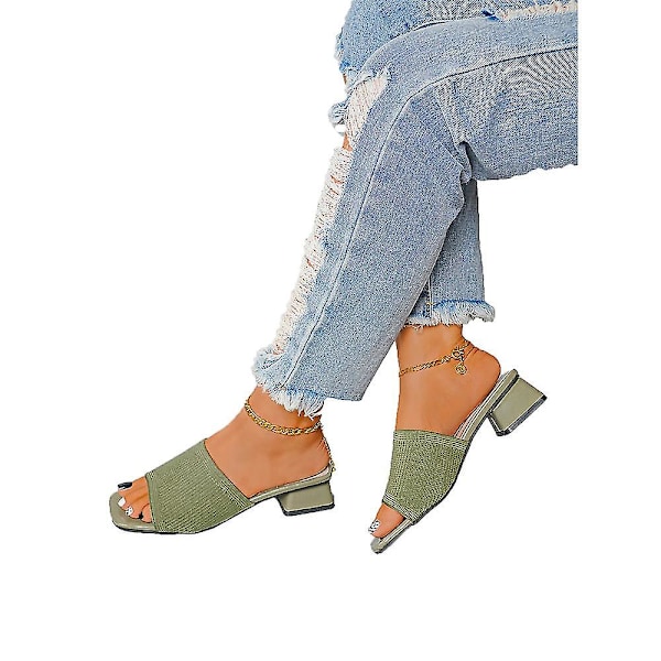 Kvinner Chunky Heel Slippers Sommer Casual On Sliders Sko Green 39