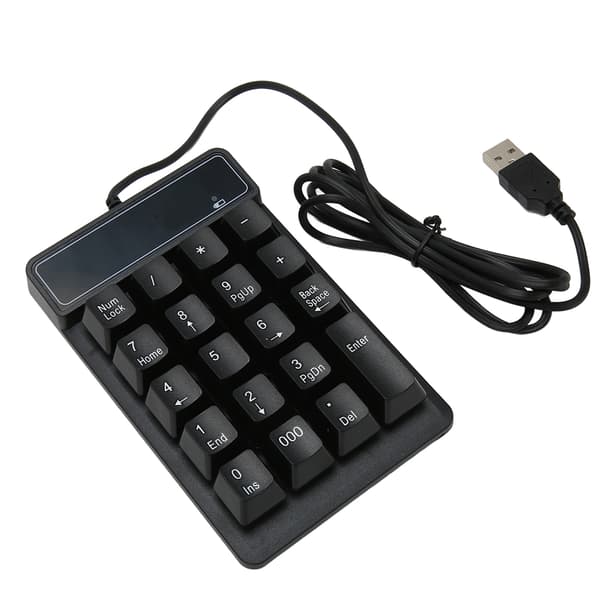 Trådbunden USB-sifferplatta 19 tangenter U-formad numerisk knappsats Plug Play för bärbar PC Desktop Svart