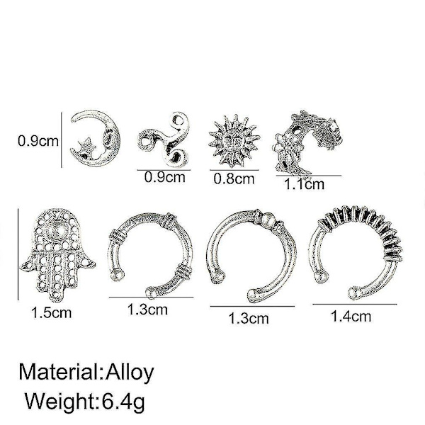 8 stk Øreringe Sæt Sun Moon Ørestikker Øreringe Legeringssmykker til bryllup