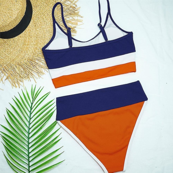 Dame High Waist Bikini Sports Beach Colorblock Badedrakt Blue and Orange S