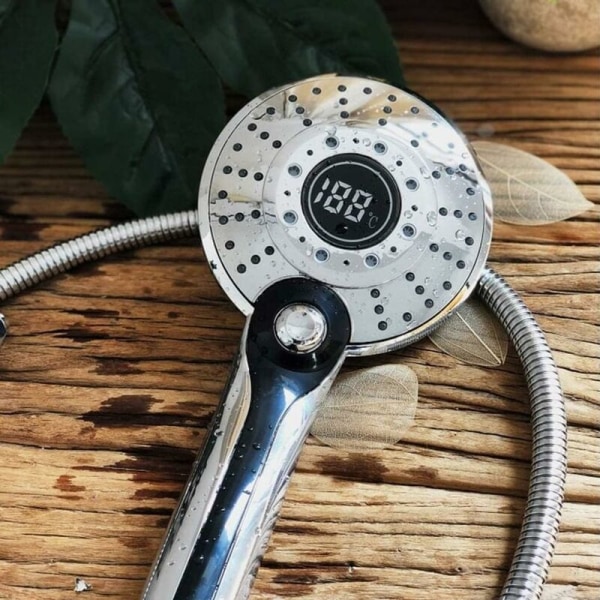 Digitalt display Dusjhode, hånddusj 3 farger LED dusjfilter med temperaturkontroll 30 % vannbesparende badekar Sh