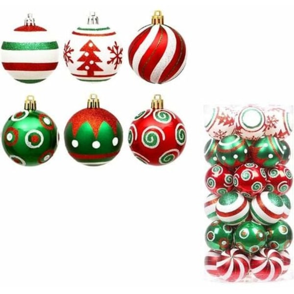 30 st julkulor julgransprydnader, röd grön och vit målning julgransdekoration glitterkulor, 2
