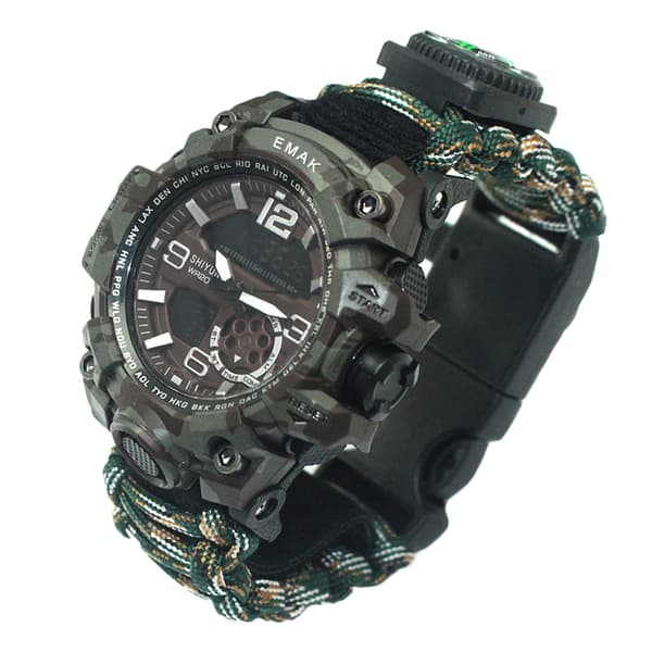 Utomhus Överlevnadsklocka Multifunktionell Kompass Visselpipa Paracord Armband Campingutrustning Kit