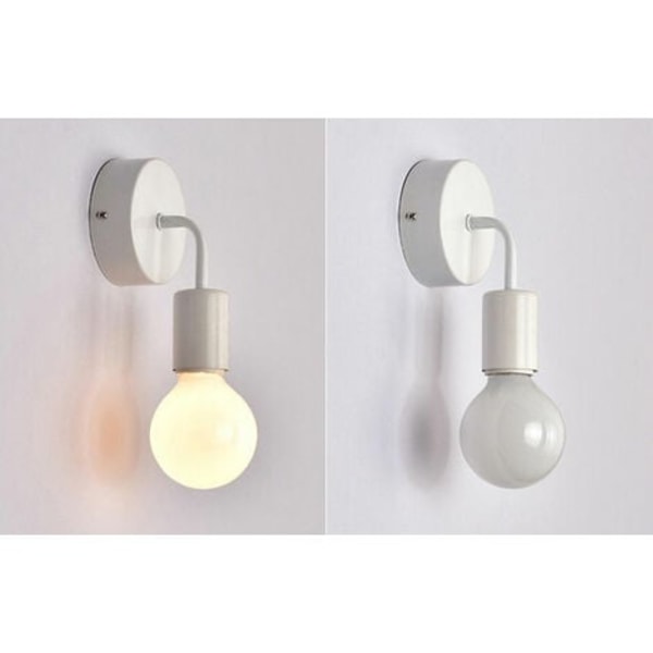 Indendørs væglamper metal og træ væglamper E27 vægbelysning til soveværelse, badeværelse (træholder - hvid)