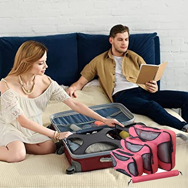 Compression Packing Cubes Bag for Travel Utvidbar pakkeboks rose red