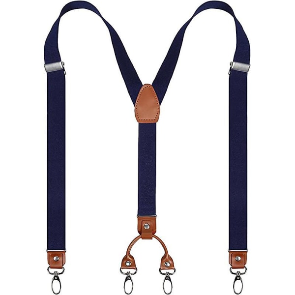 Herre Y-back 4 Metal Clip elastiske brede seler Perfekt for både uformelle og formelle $justerbare elastiske seler for menn og kvinner Dark blue