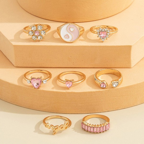 8st Knuckle Rings Tai Chi Punk Kvinnor Utsökt Sparkling Ringar Modesmycken