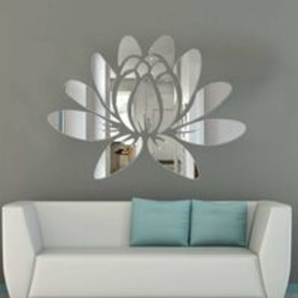 1 stk Lotus Wall Sticker Spejl Akryl Flower Peel and Stick Wall Decals Wall Stickers Murals for Soveværelse Badeværelse Stue Sølv