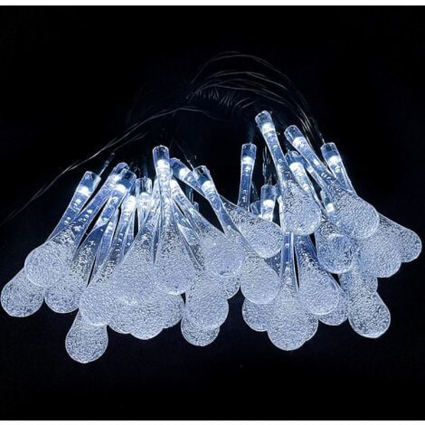 9,5 m 50 LED Water Drop Solar String Lights, 8 lägen Vattentät utomhus Solar Fairy Lights för trädgårdsfest jul(Whi