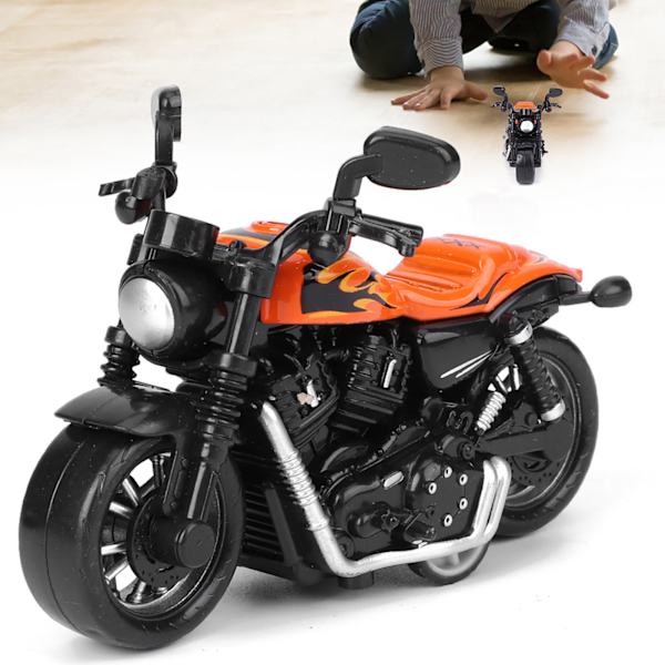 Motorcykel legetøjsmodel i legering, meget realistisk pull-back køretøj til børn, orange