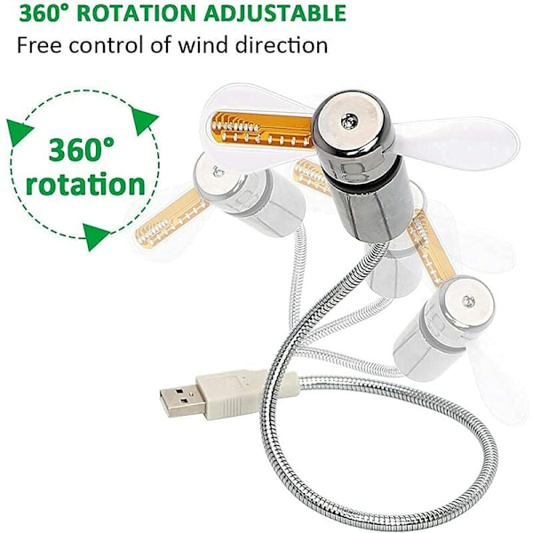 Mini USB-klokkevifte, HuiHeng fleksibel svanehals LED-klokke Usb-viftetidsvisning Klokkevifte for PC-datamaskin