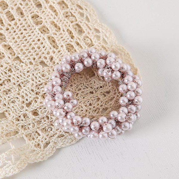 2st Full Pearl Stretch Hårband Tjock Solid Dekorativ Hästsvanshållare med hög elasticitet Huvudbonader OPP Bag pink