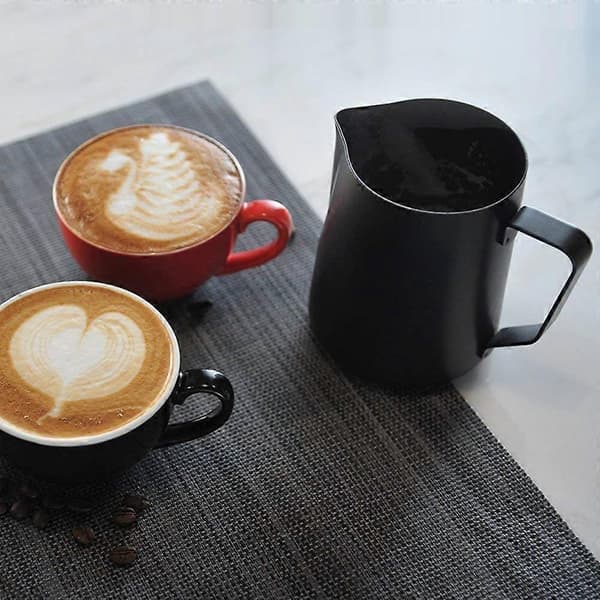 304 Mælkeskummer i rustfrit stål - 350/600 ml sort kaffekopkrus