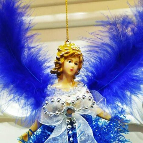 Dukke juletre anheng, stoff Angel juletre dekorasjon, Mini Angel juletre anheng, med Feather Win