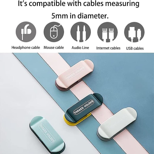 Kaapelipidikkeen pidikkeet 4 Pack organizer hallintaklipsi itseliimautuva LightBlue
